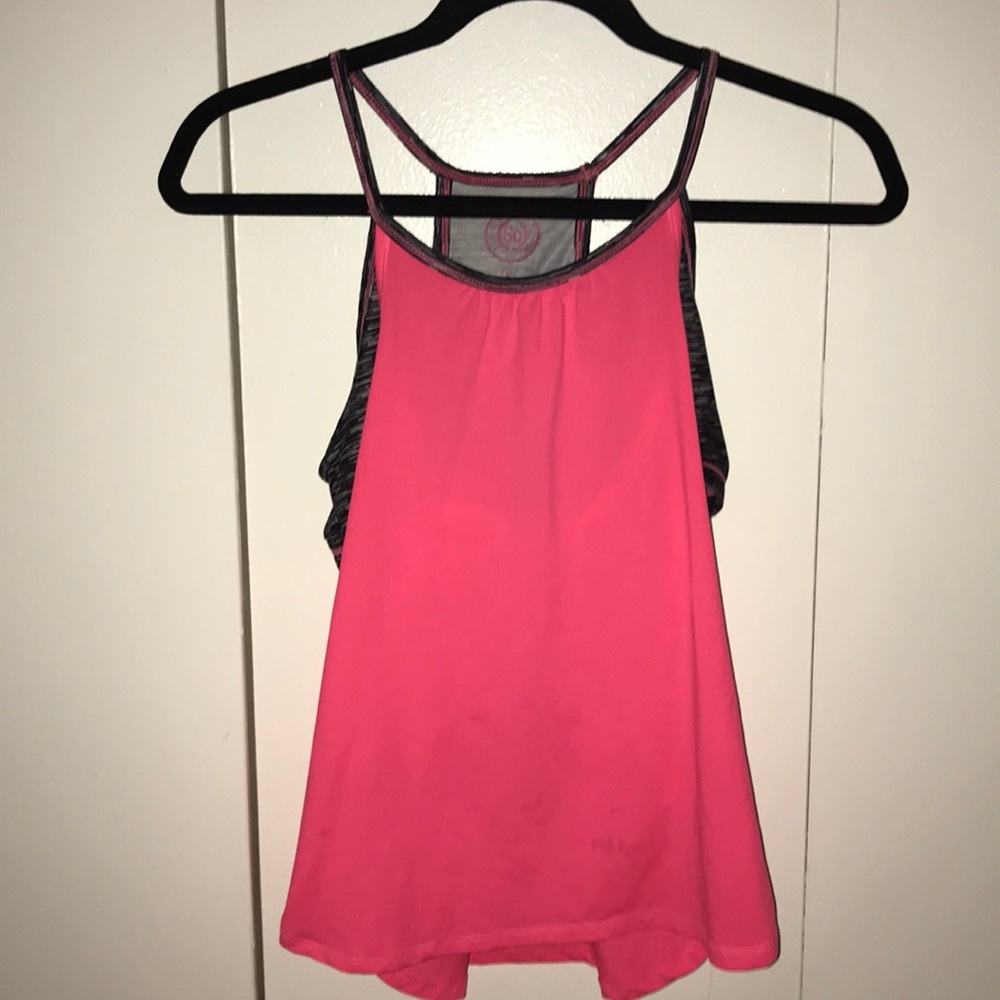 neon pink tank top with attached sports bra